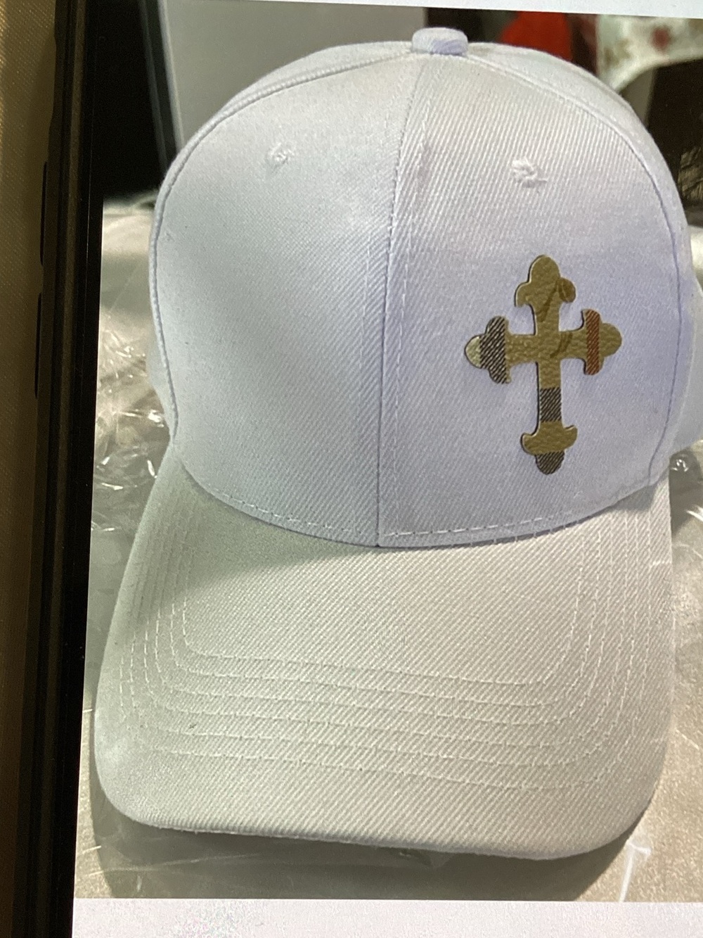 White Baseball Cap with Decorative Cross Accent